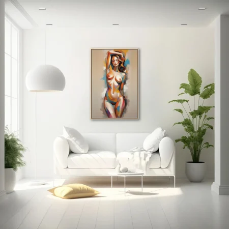 Stylized colorful nude figure study with bold prismatic strokes