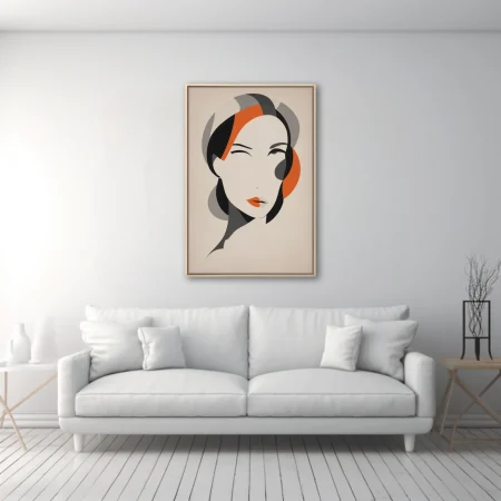Abstract female portrait, ivory and orange geometric flat graphic style
