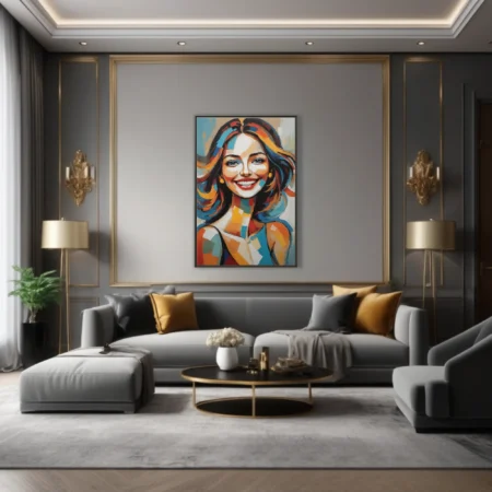 Geometric bold graphic abstract woman portrait, bold color blocking, vivid palette