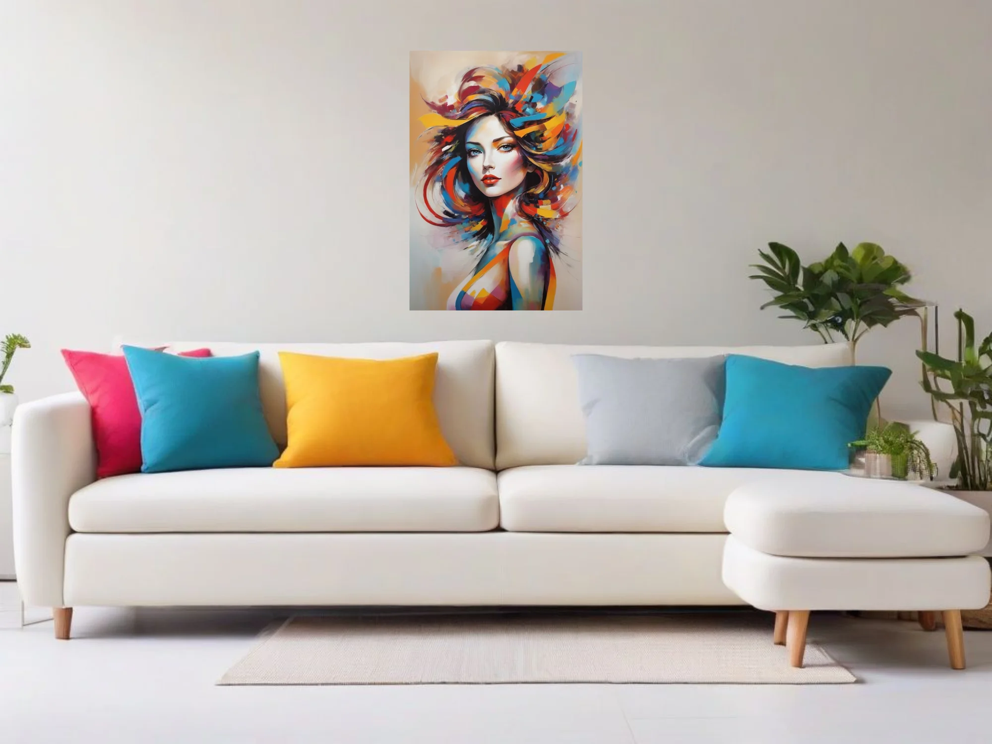 Vibrant abstract portrait of a woman with colorful flowing hair in bold painterly strokes
