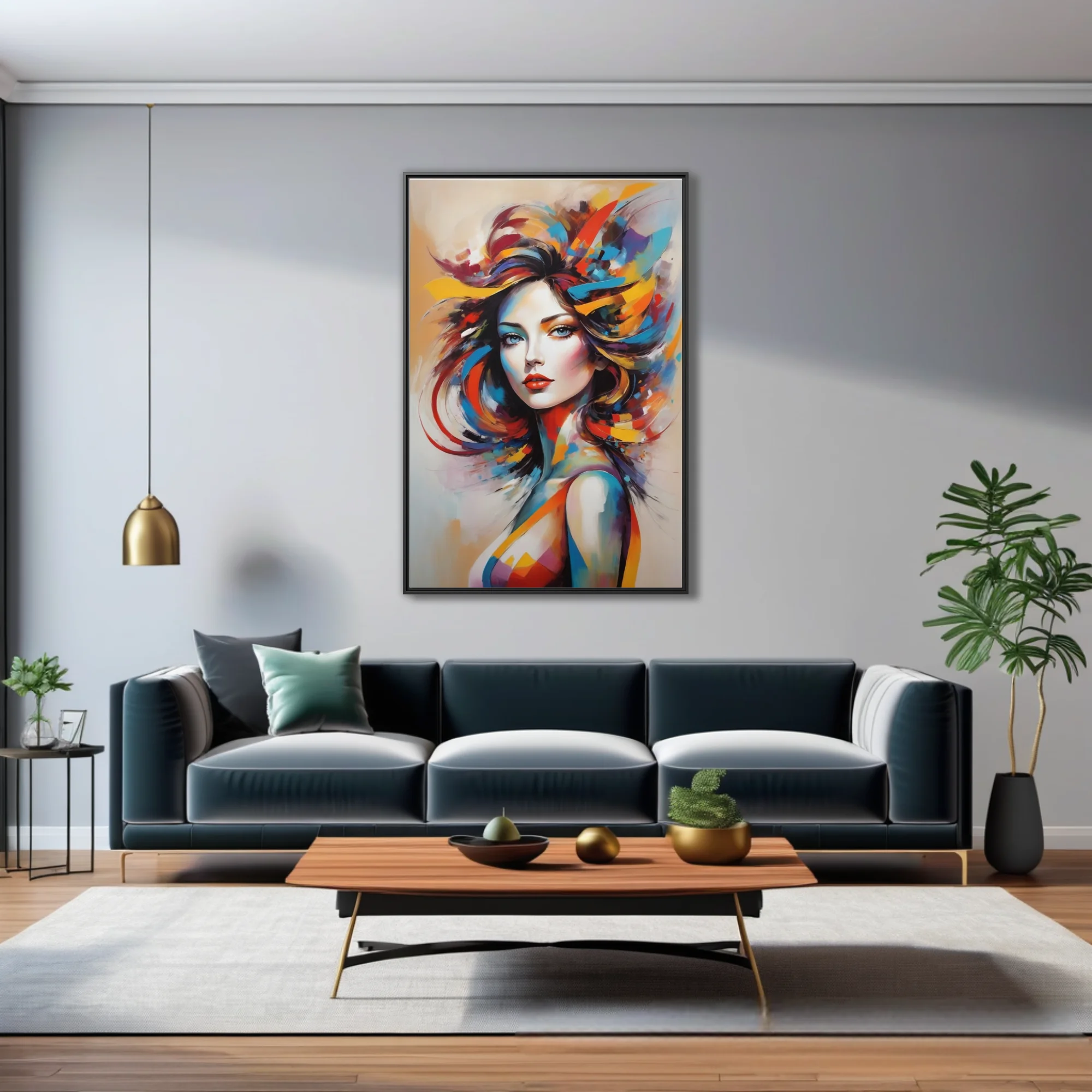 Vibrant abstract portrait of a woman with colorful flowing hair in bold painterly strokes