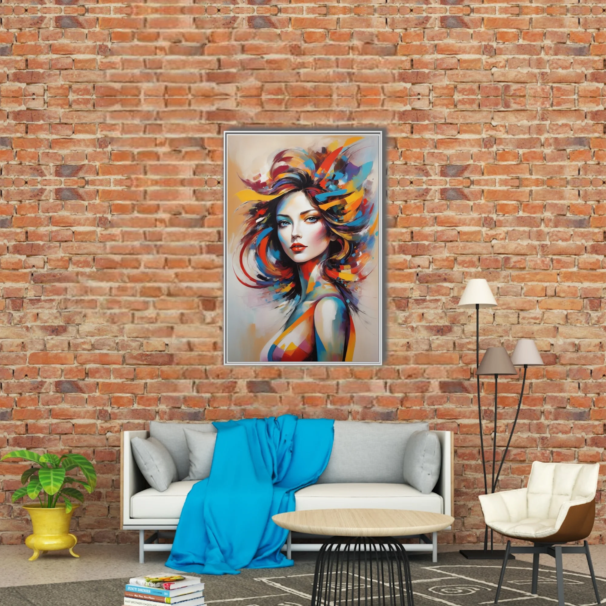 Vibrant abstract portrait of a woman with colorful flowing hair in bold painterly strokes