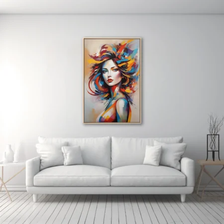 Vibrant abstract portrait of a woman with colorful flowing hair in bold painterly strokes