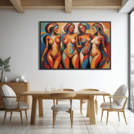 Abstract figurative nude study bold terracotta blue mid-century modern palette