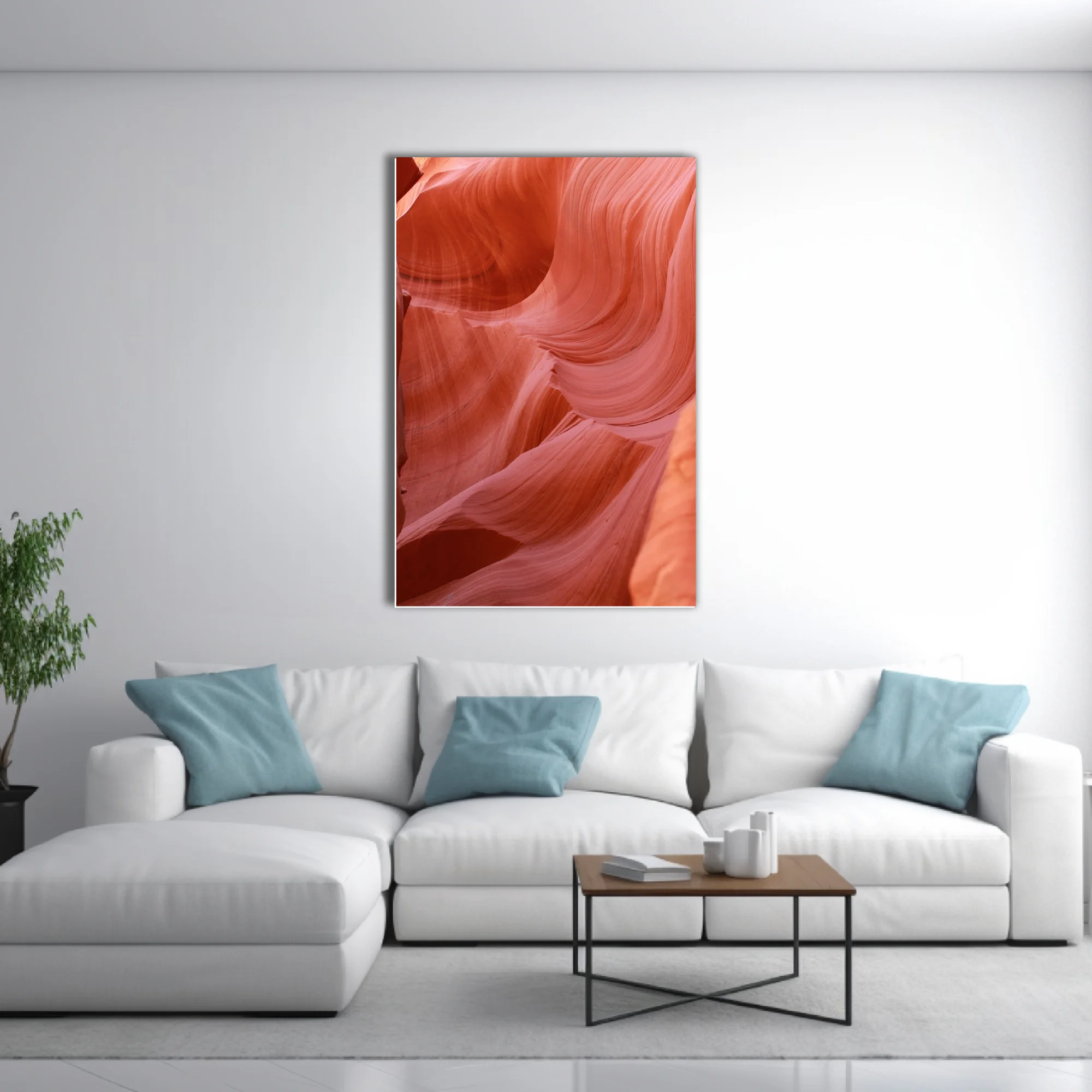 Canyon sandstone waves in terracotta and blush tones, flowing abstract rock layers