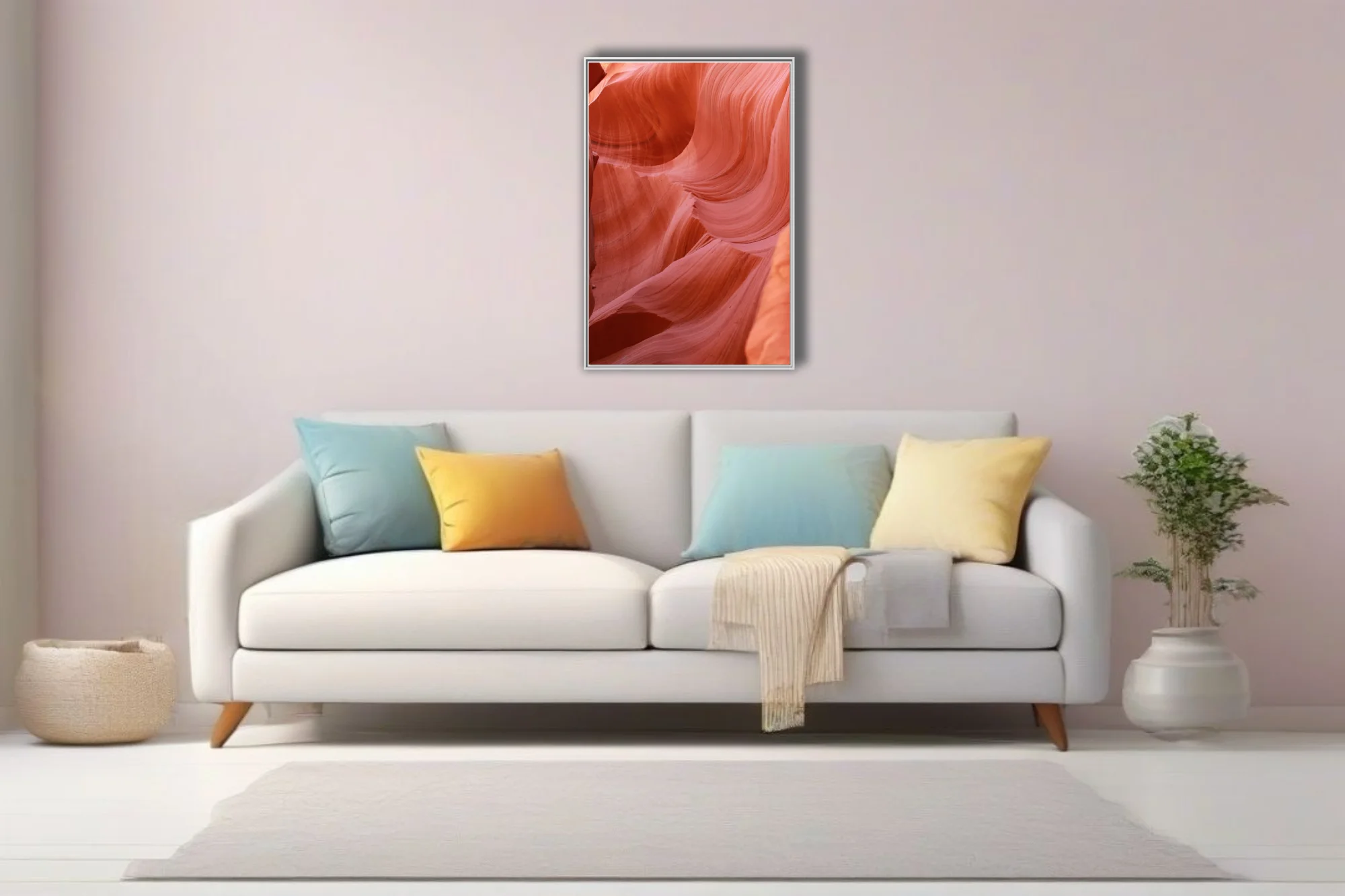 Canyon sandstone waves in terracotta and blush tones, flowing abstract rock layers