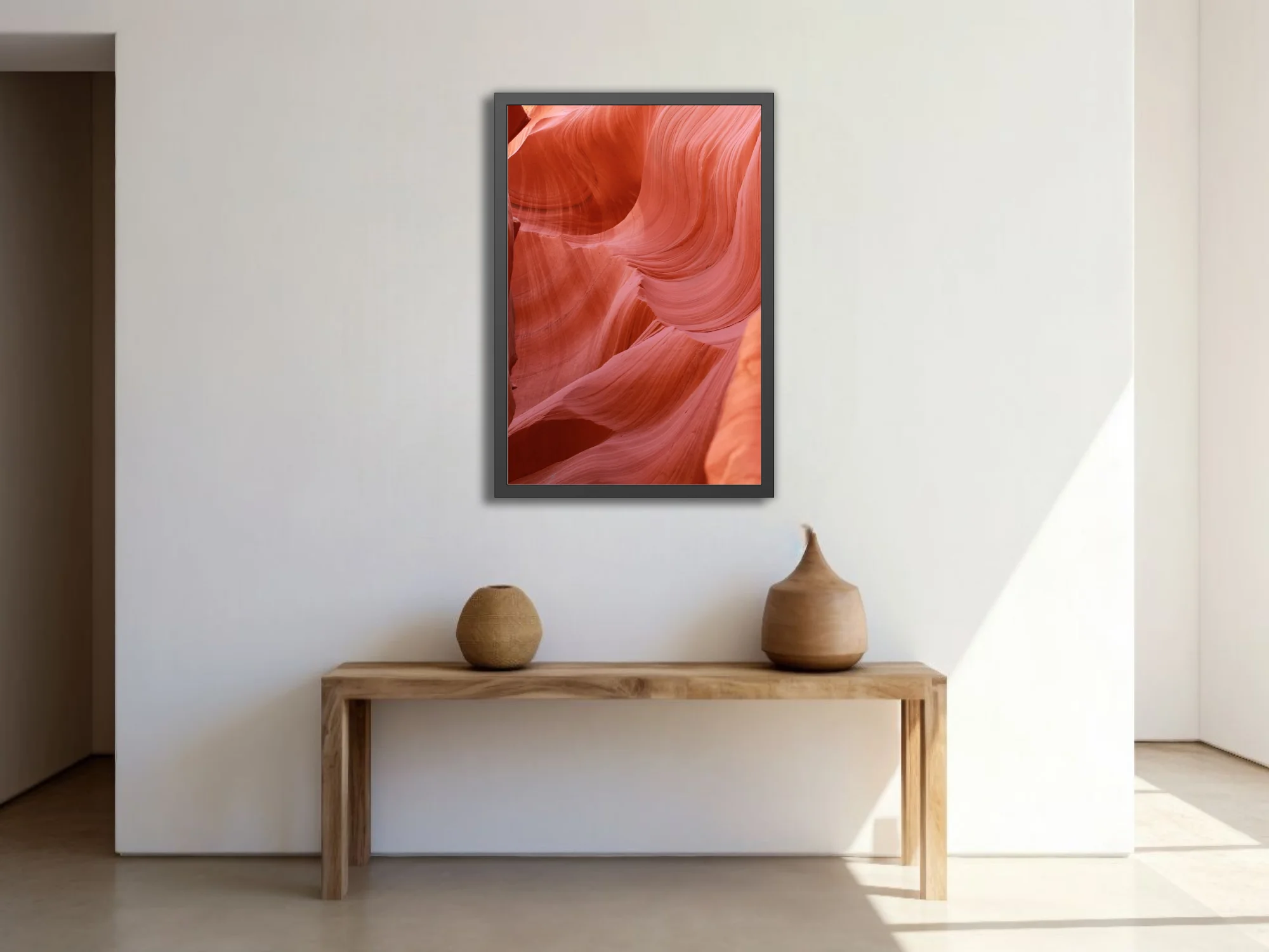 Canyon sandstone waves in terracotta and blush tones, flowing abstract rock layers