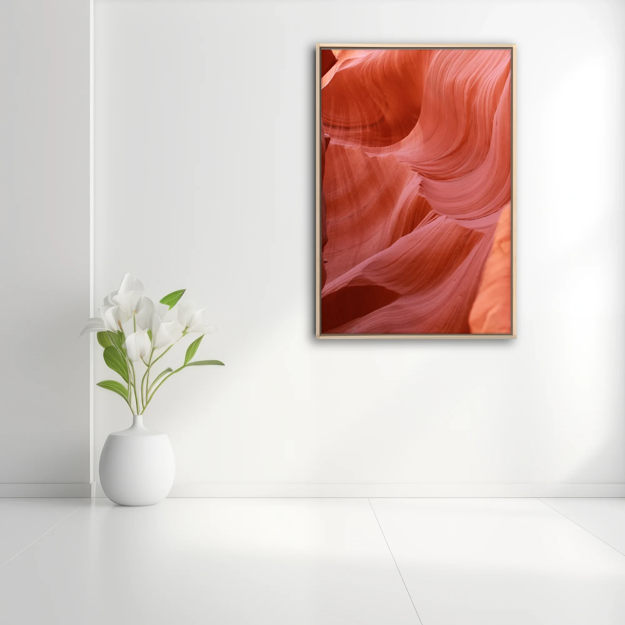 Canyon sandstone waves in terracotta and blush tones, flowing abstract rock layers