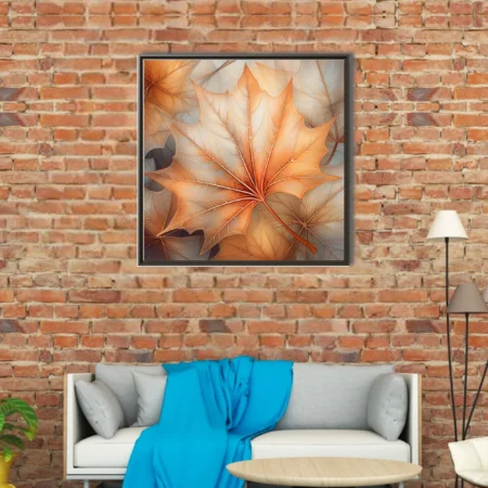 Abstract autumn maple leaf illustration in warm amber and burnt sienna tones