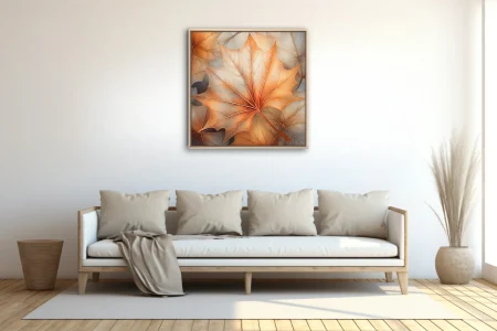 Abstract autumn maple leaf illustration in warm amber and burnt sienna tones