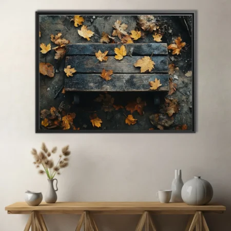 Autumn leaves on weathered wood, golden and dark moody tones