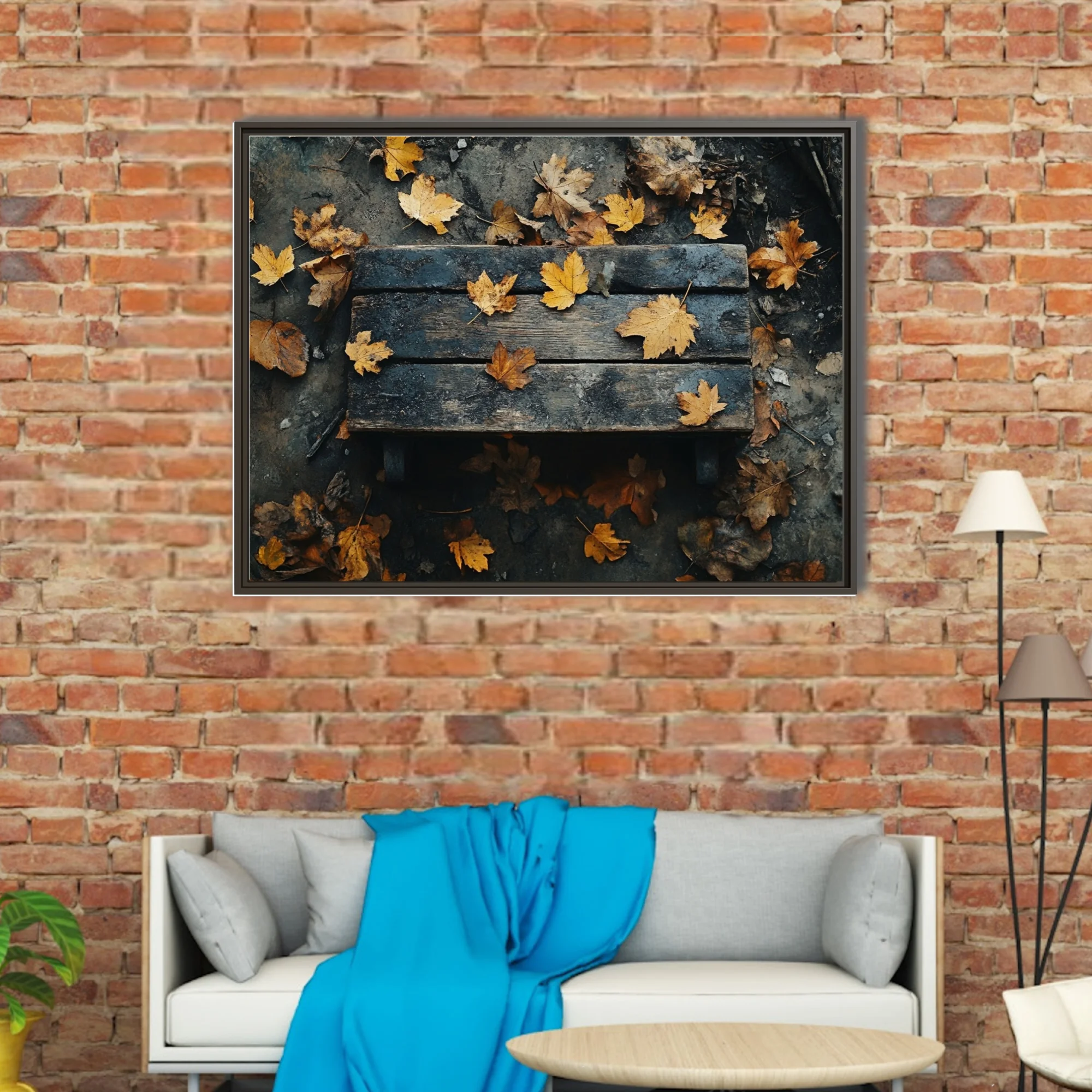 Autumn leaves on weathered wood, golden and dark moody tones