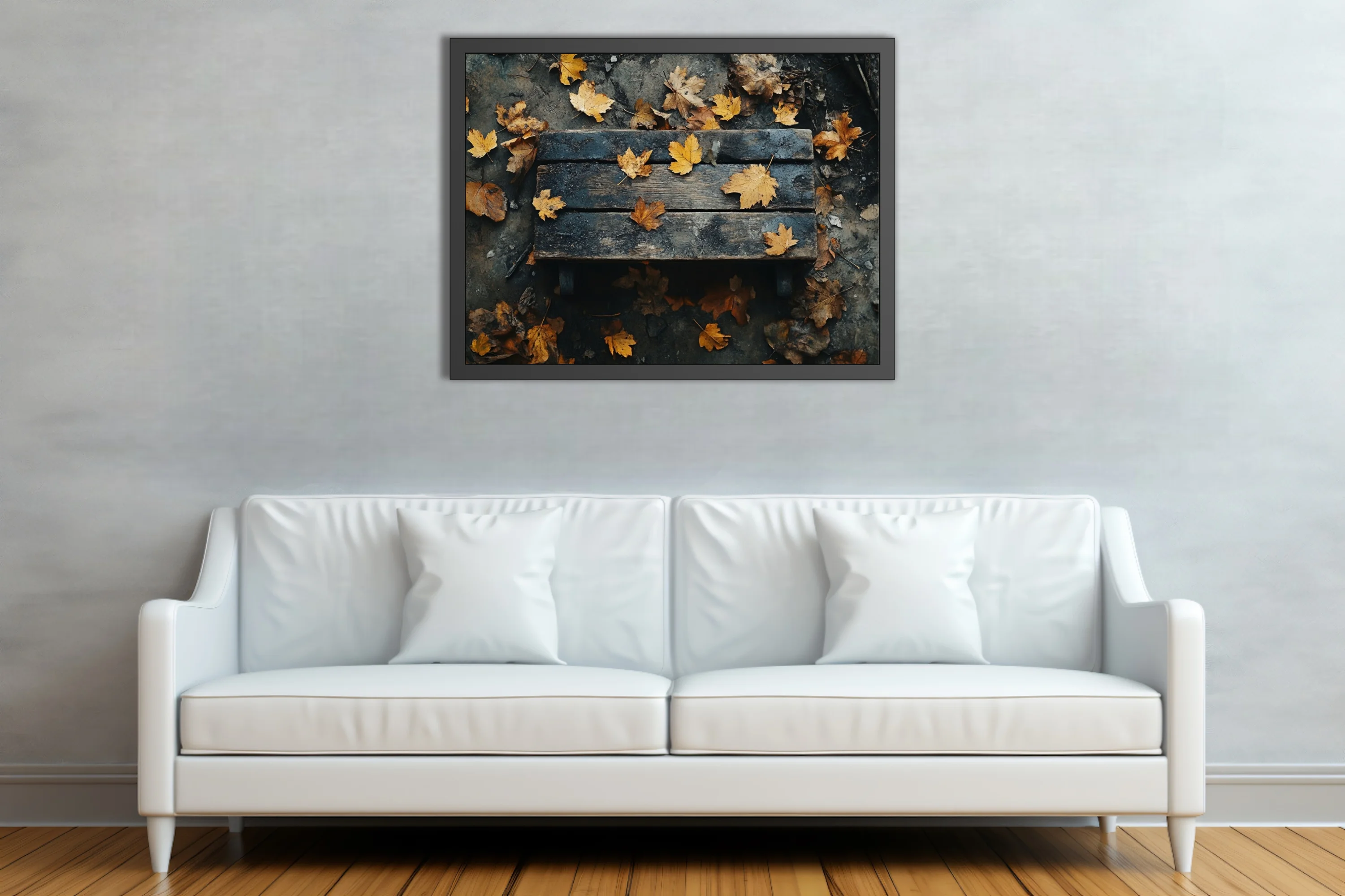 Autumn leaves on weathered wood, golden and dark moody tones