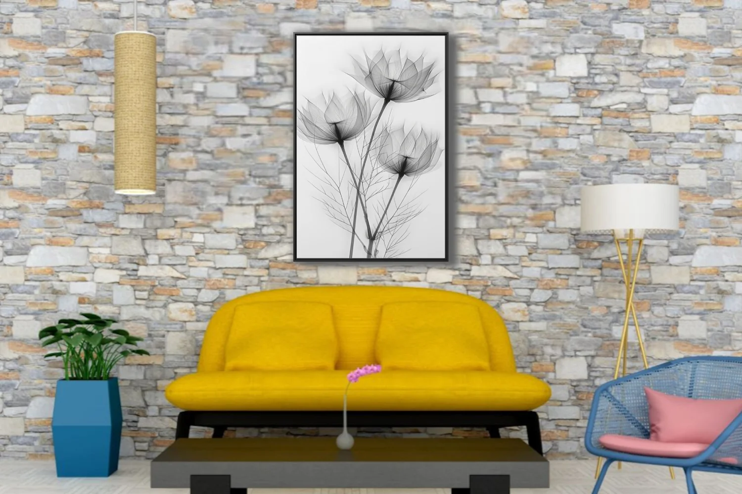 X-ray style botanical art, translucent floral forms in black and white