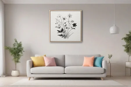 Fine-line black and white botanical wildflower illustration, vintage etching style