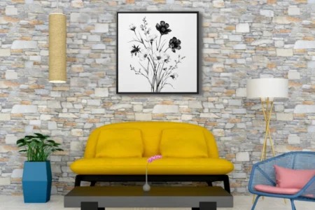 Black and white fine-line ink botanical wildflower bouquet illustration