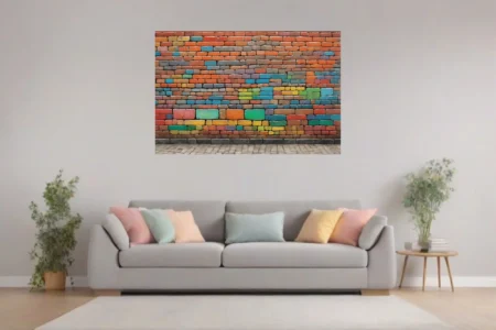 Colorful brick wall abstract, vivid multicolor geometric pattern