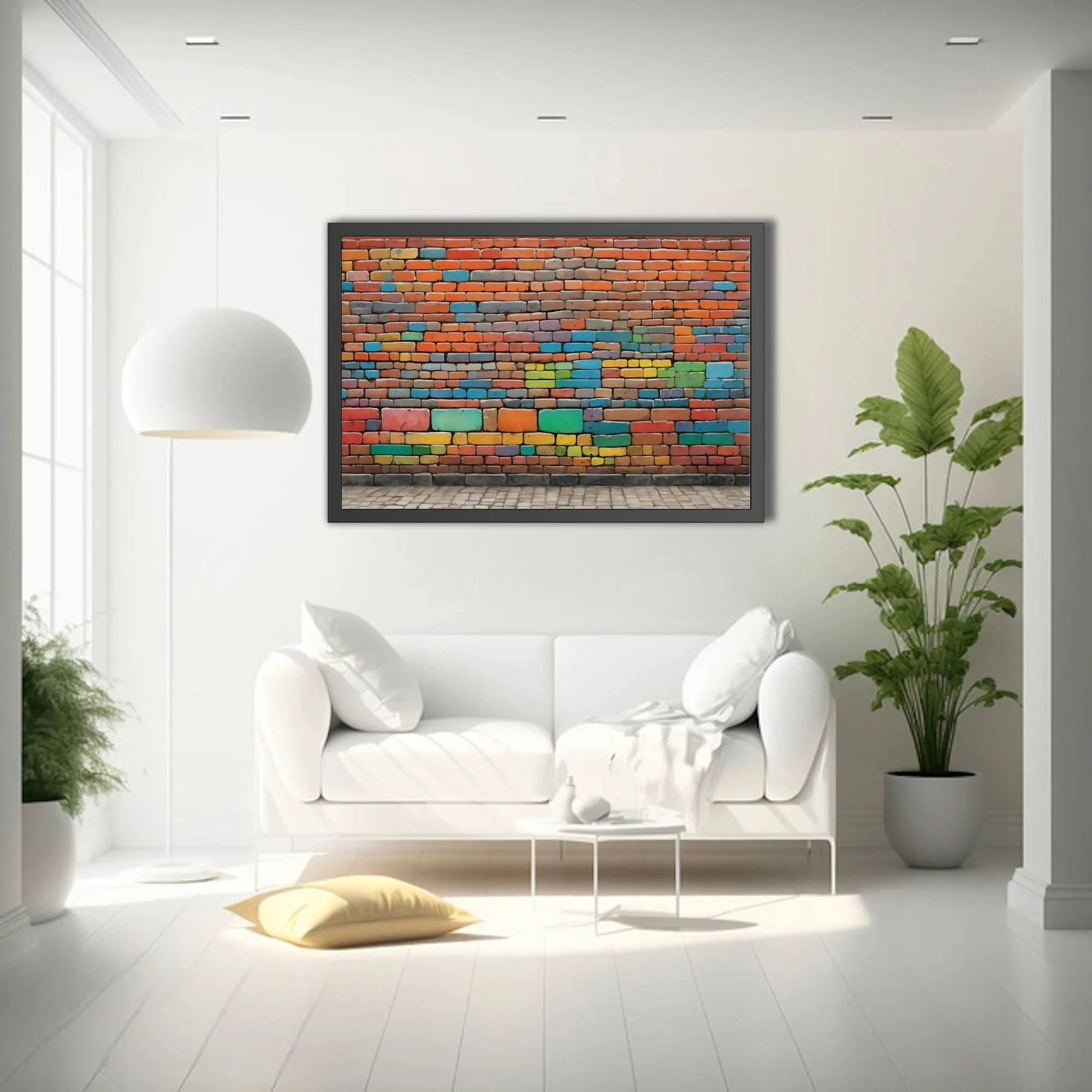Colorful brick wall abstract, vivid multicolor geometric pattern