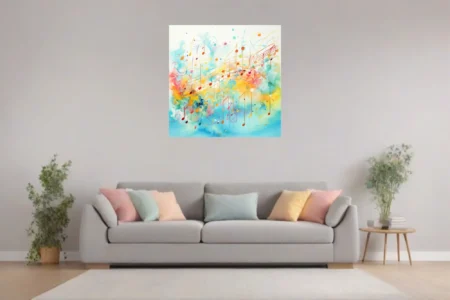 Colorful abstract musical notes watercolor-style rainbow splashes wall art
