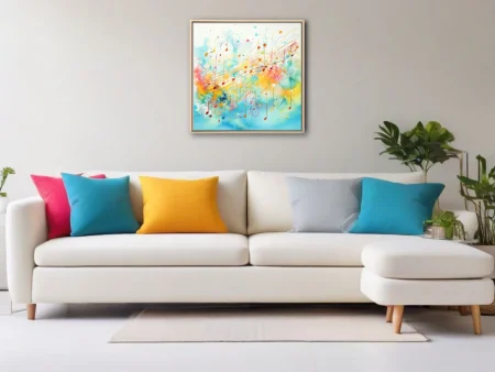 Colorful abstract musical notes watercolor-style rainbow splashes wall art