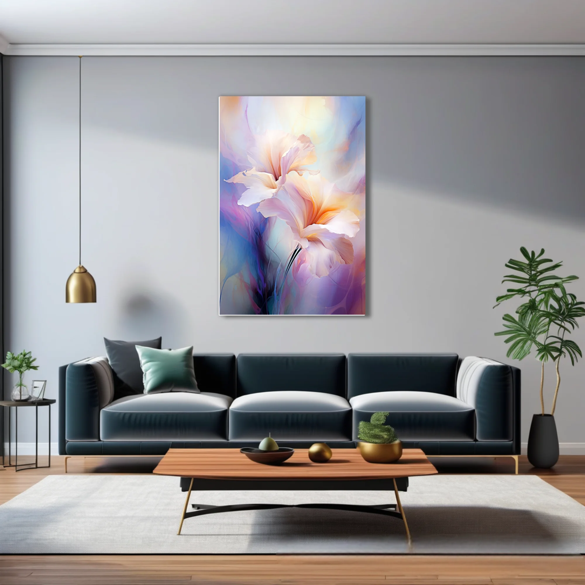 Watercolor-style abstract floral art with luminous pastel petals and soft ethereal glow
