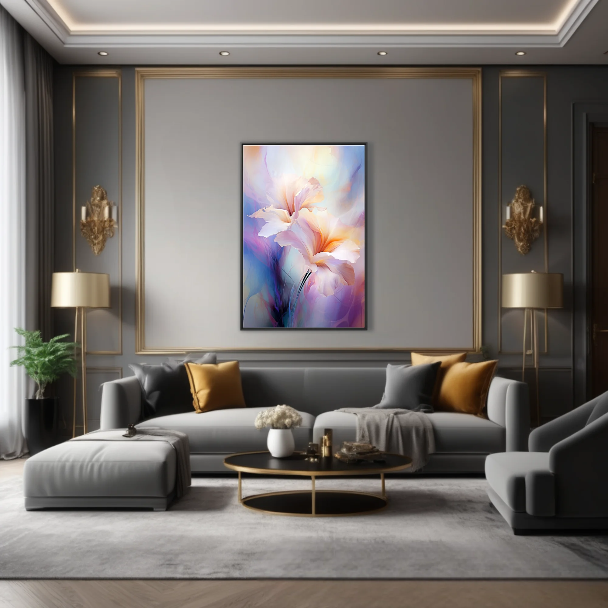 Watercolor-style abstract floral art with luminous pastel petals and soft ethereal glow