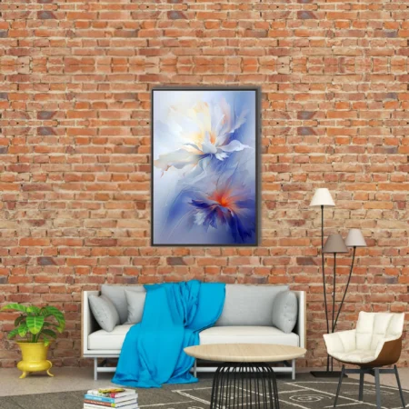 Abstract floral art watercolor-style white peach blue glowing petals dreamy