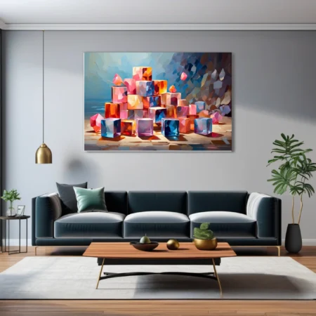 Colorful abstract cubes in pink, orange, and blue with