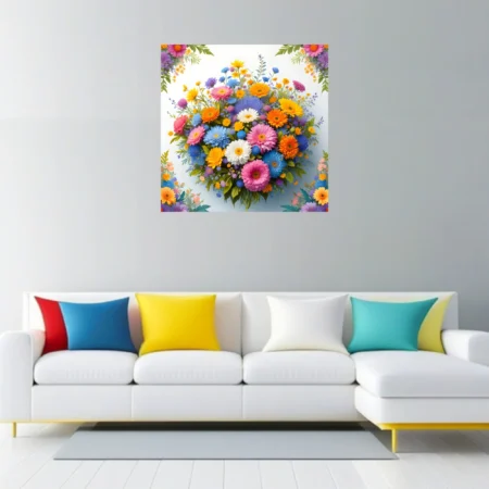 Colorful flower bouquet with gerberas and wildflowers on white background
