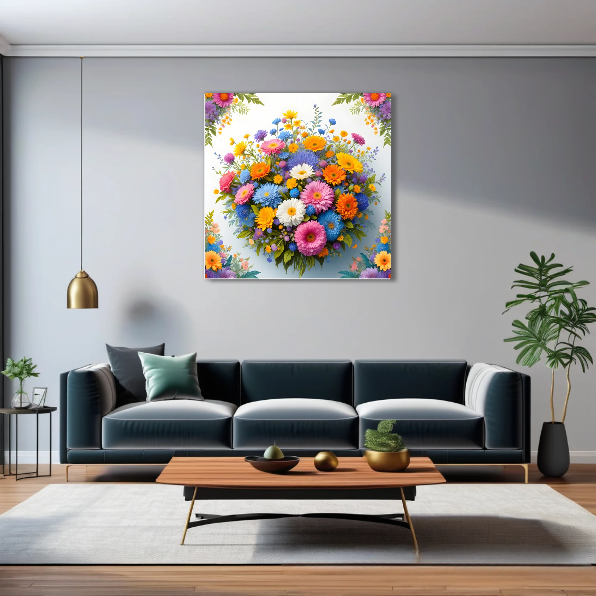 Colorful flower bouquet with gerberas and wildflowers on white background