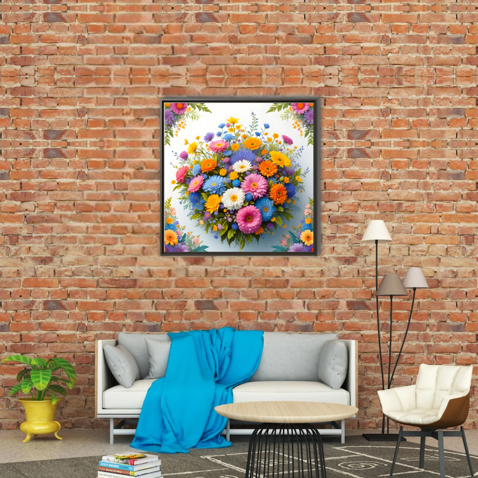 Colorful flower bouquet with gerberas and wildflowers on white background