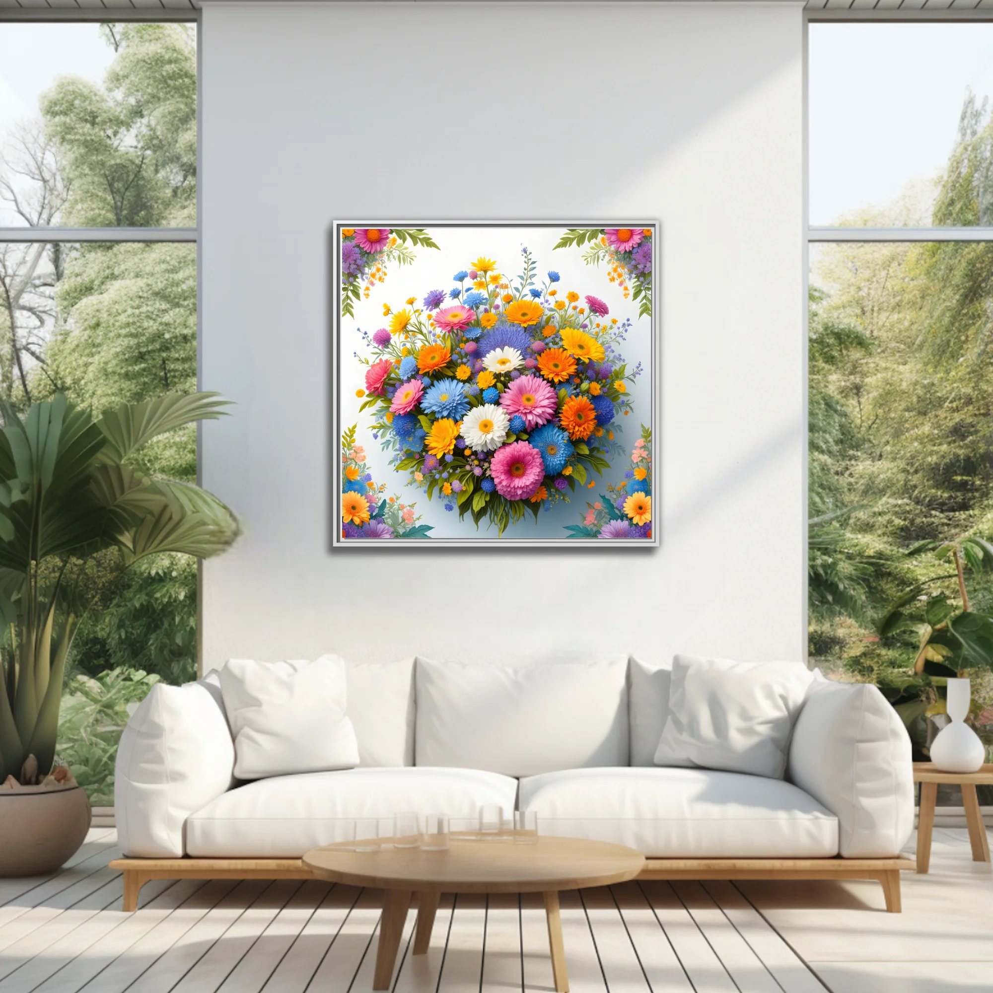 Colorful flower bouquet with gerberas and wildflowers on white background