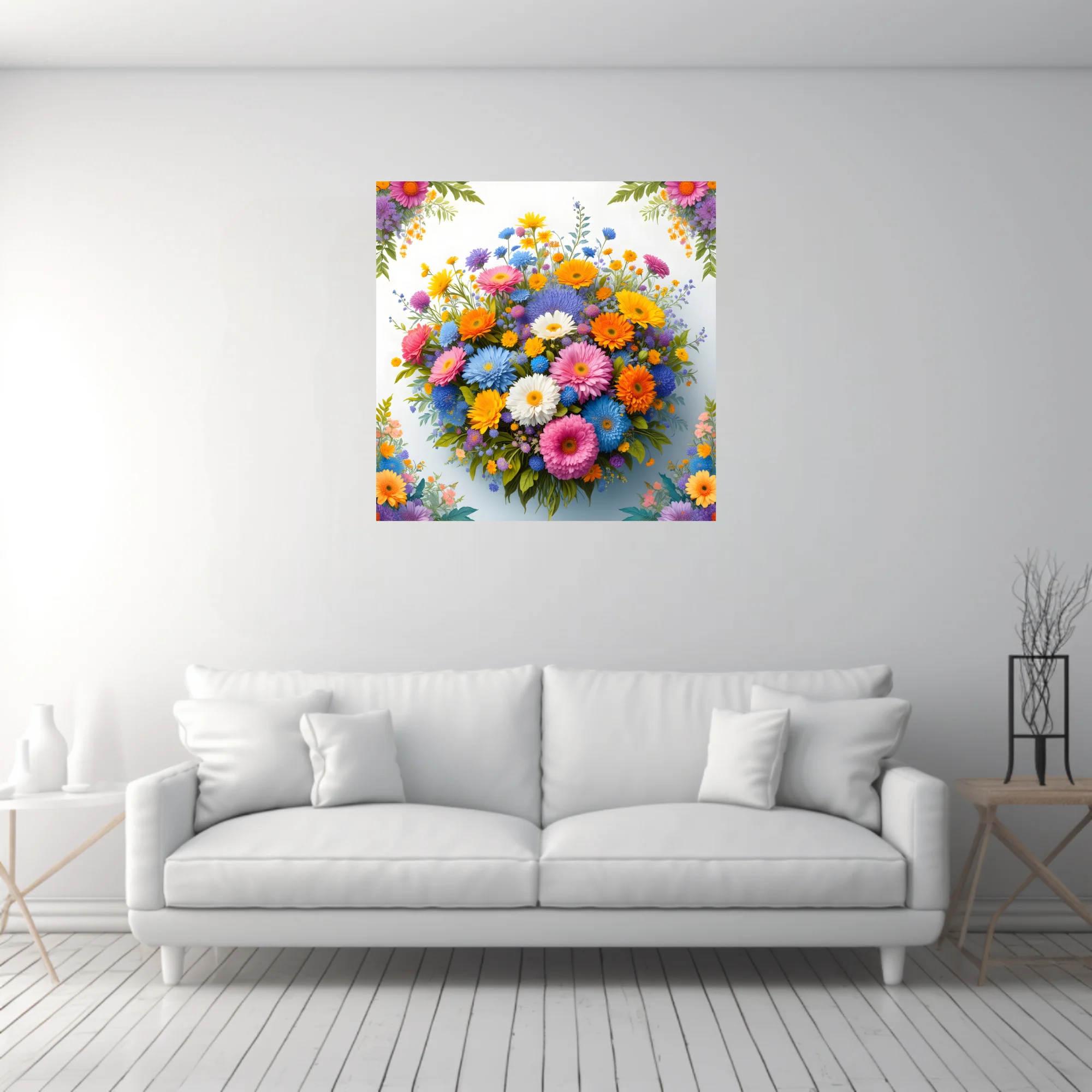 Colorful flower bouquet with gerberas and wildflowers on white background