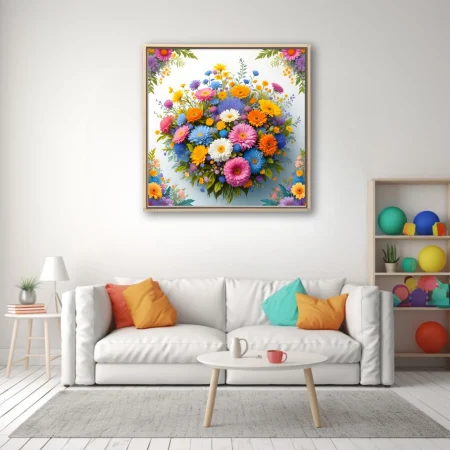 Colorful flower bouquet with gerberas and wildflowers on white background
