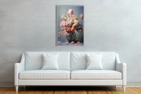 Painterly romantic floral bouquet in pastel pinks and cream, still life