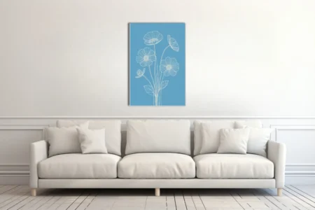 Minimalist white line-art botanical flowers on vivid blue background