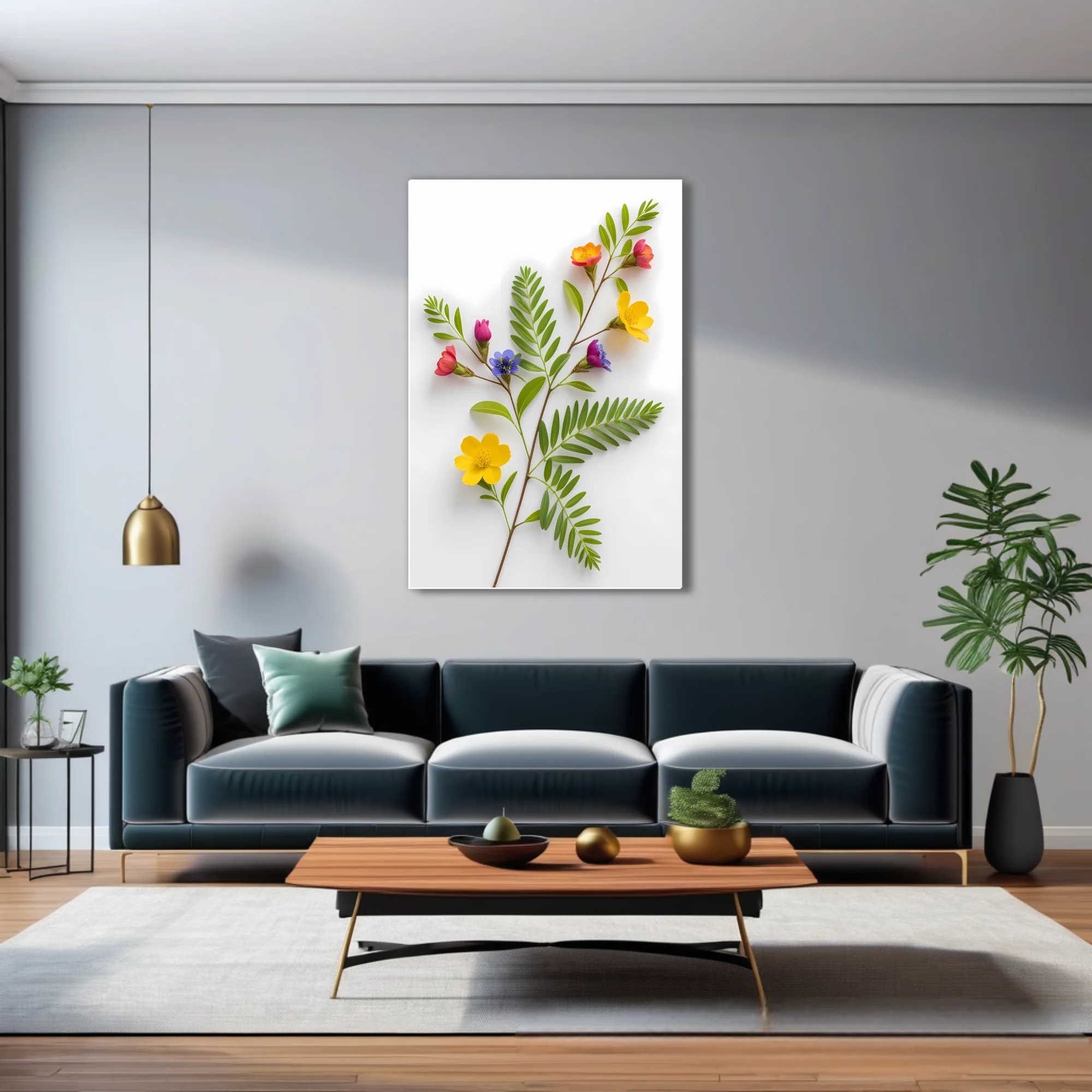 Colorful wildflower stems with vibrant multicolor blooms on white background