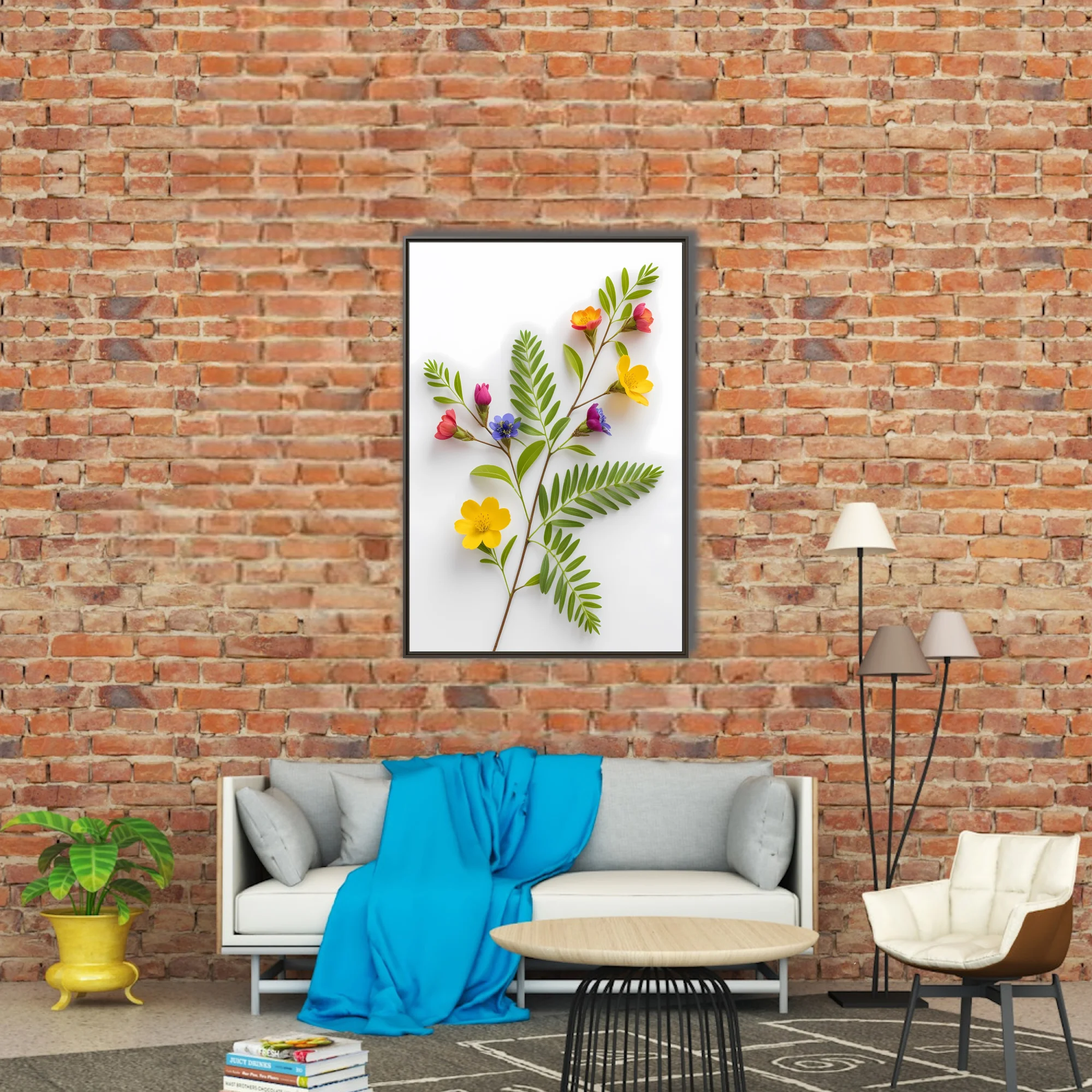 Colorful wildflower stems with vibrant multicolor blooms on white background