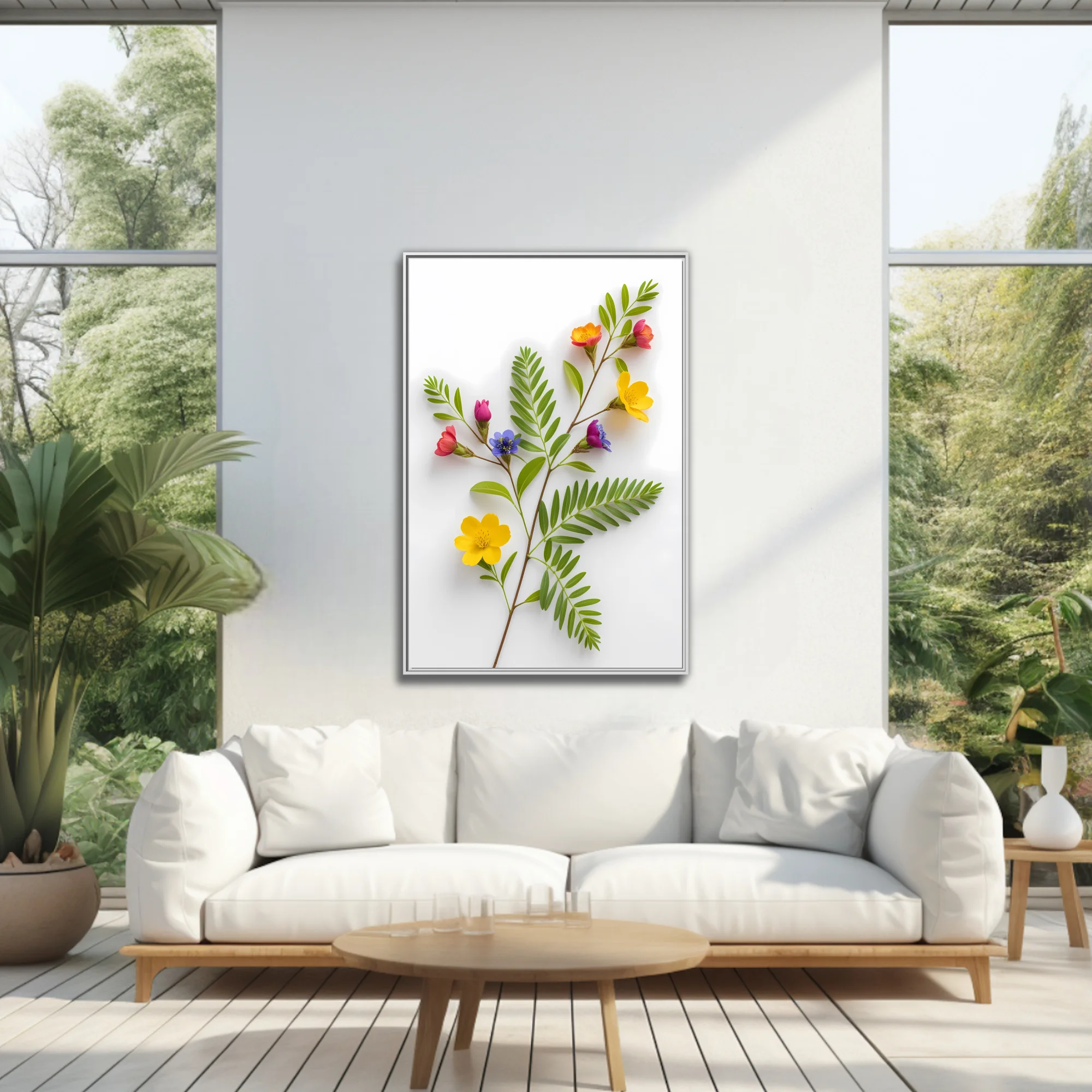 Colorful wildflower stems with vibrant multicolor blooms on white background