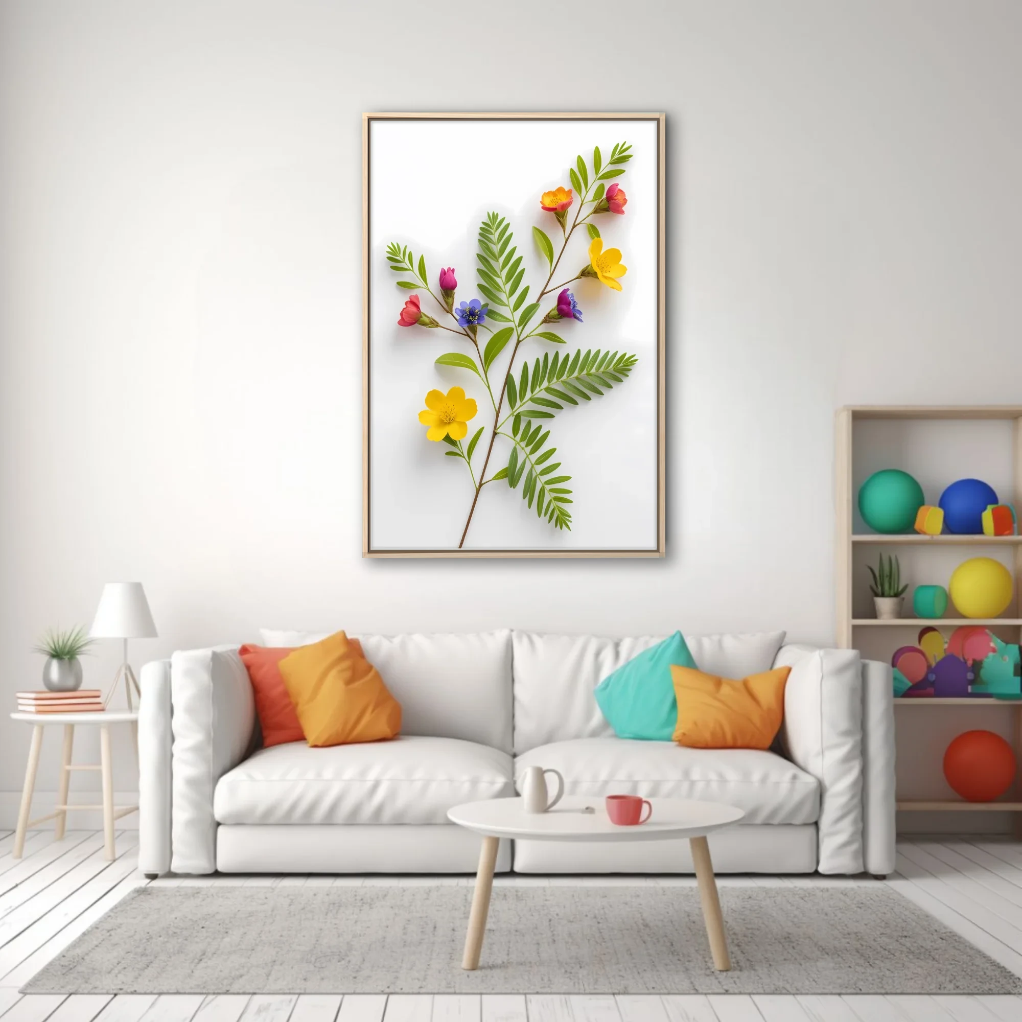 Colorful wildflower stems with vibrant multicolor blooms on white background