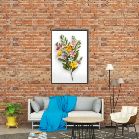 Multicolor wildflower bouquet with green stems on white background
