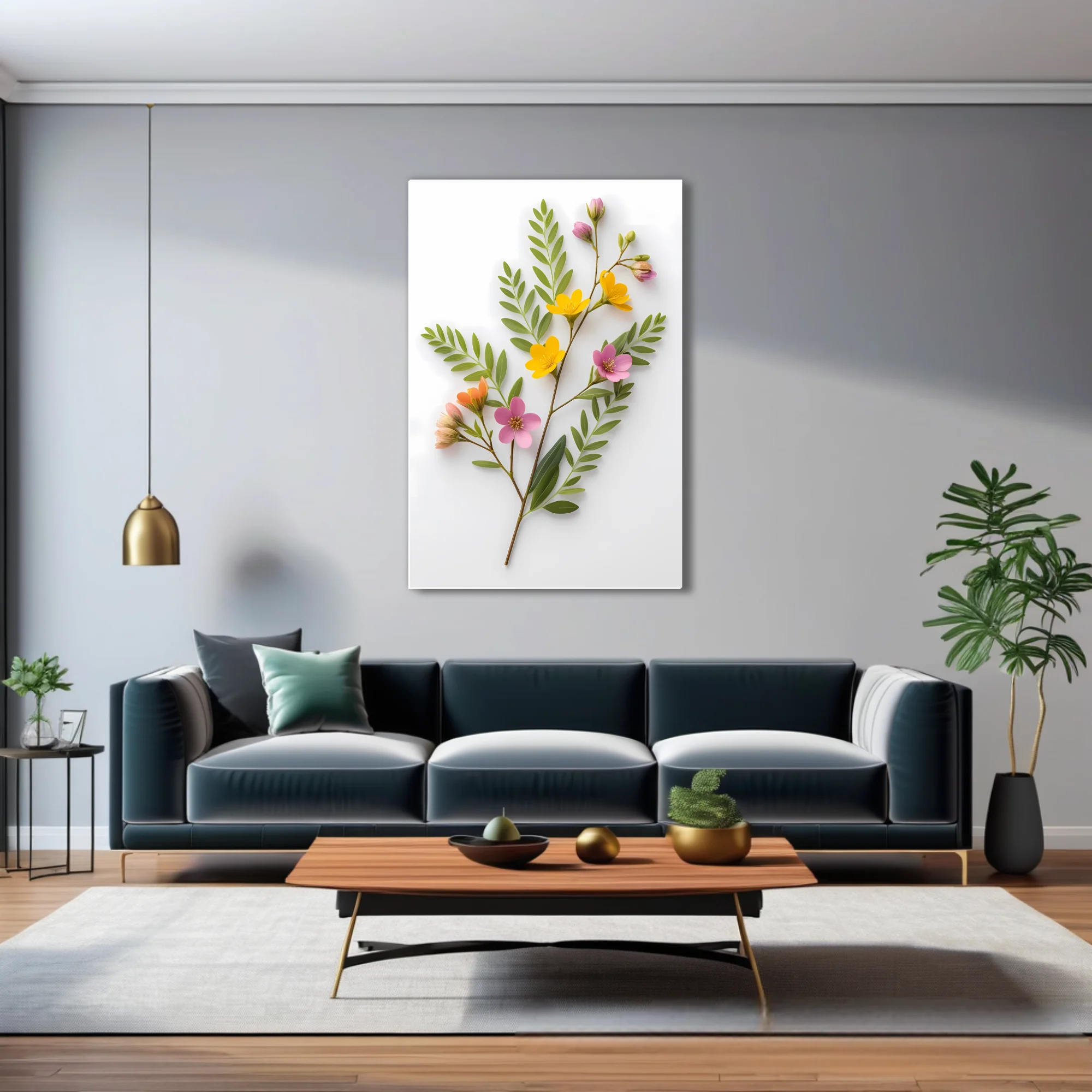 Wildflower spray with yellow and pink blooms on white background