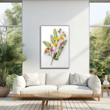Wildflower spray with yellow and pink blooms on white background
