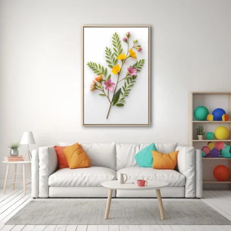 Wildflower spray with yellow and pink blooms on white background