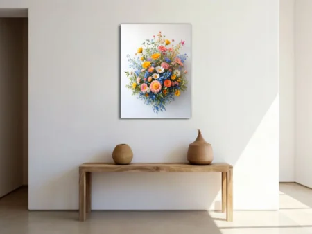 Wildflower bouquet with gerberas and blue forget-me-nots on white