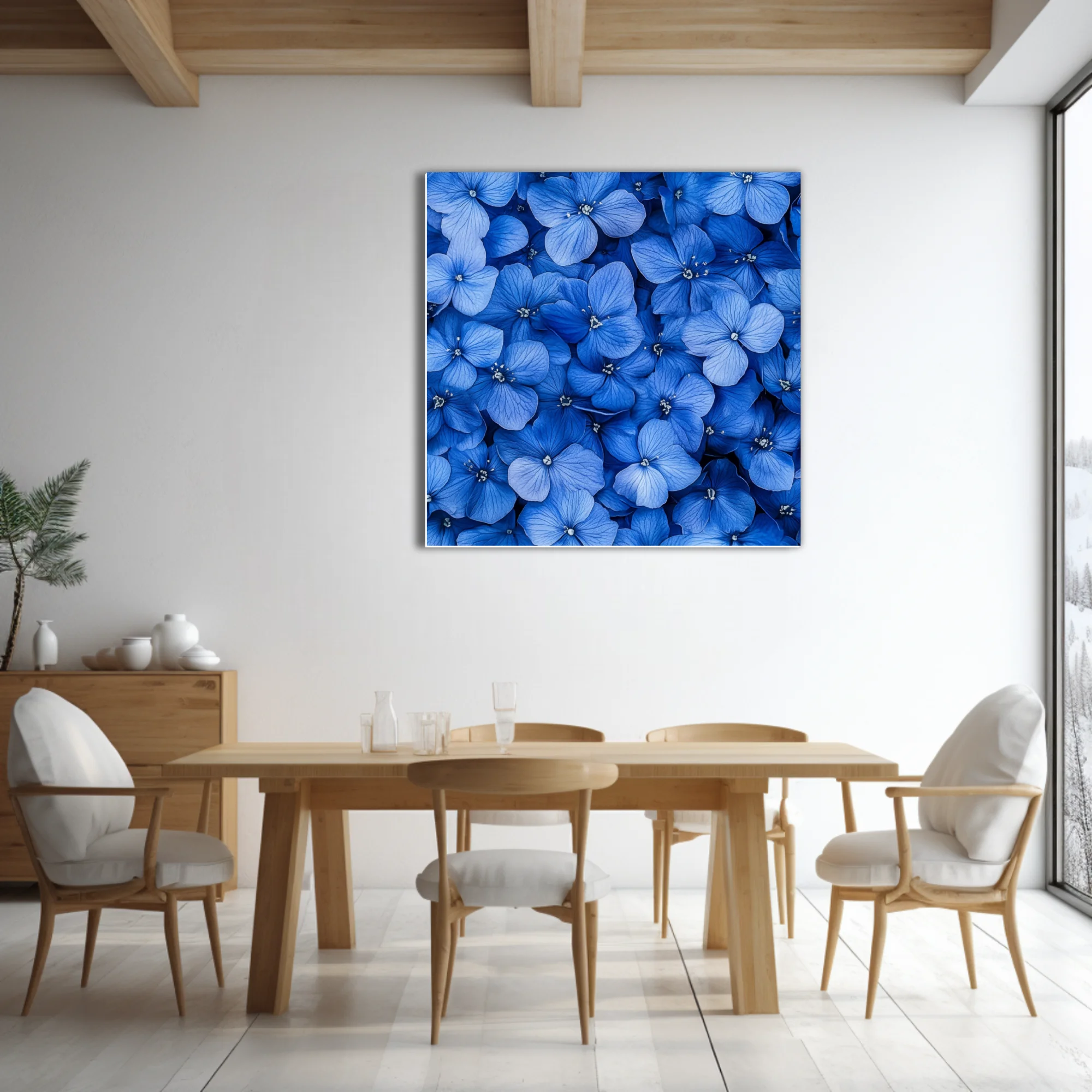 Blue hydrangea blooms wall art — dense cobalt floral print