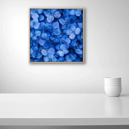 Blue hydrangea blooms wall art — dense cobalt floral print