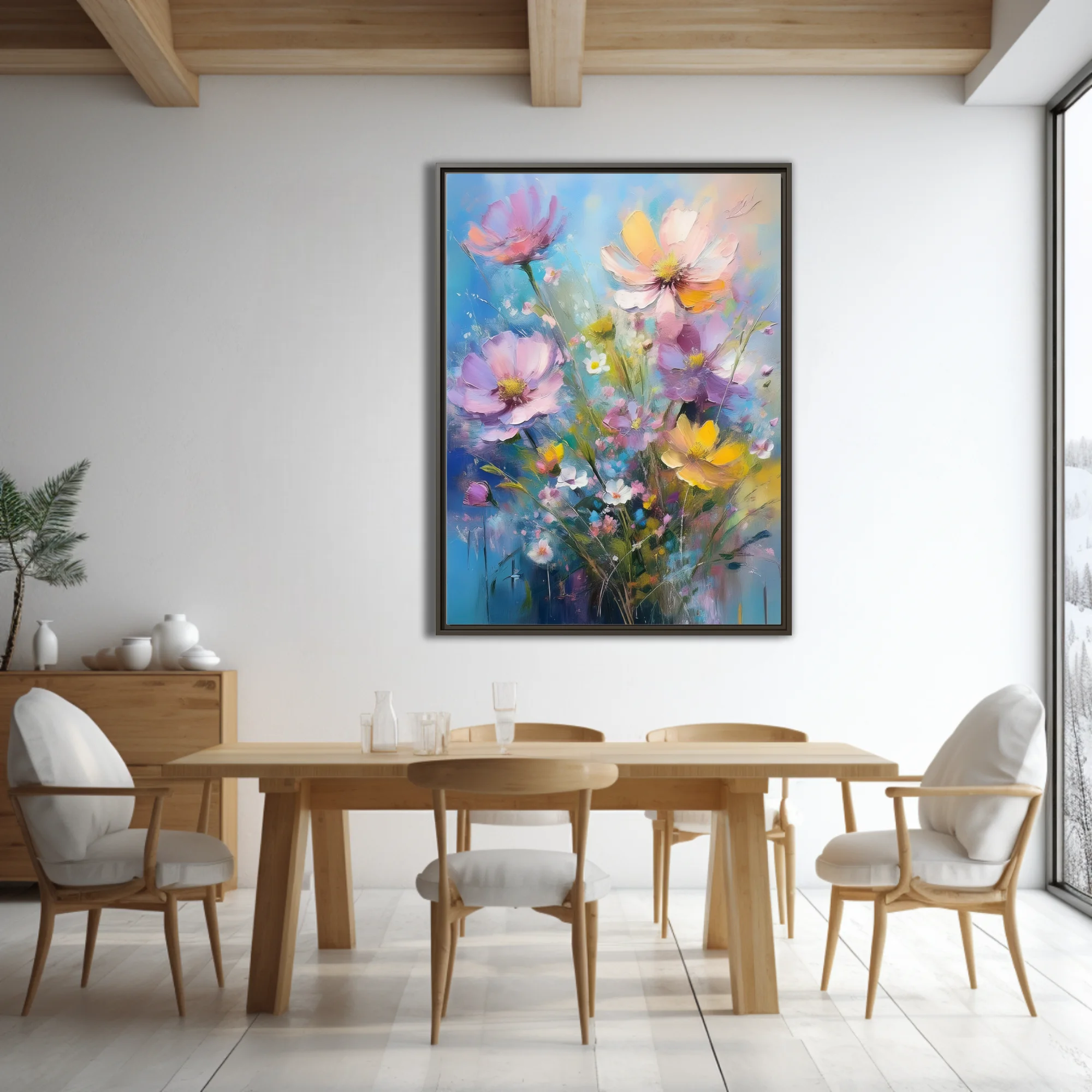 Painterly wildflower bouquet in pastel pink, lilac, and yellow with