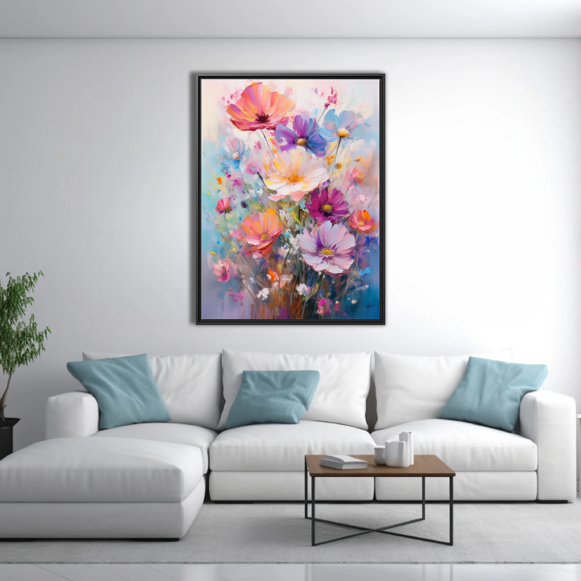 Vibrant pastel wildflower bouquet in painterly with and luminous color