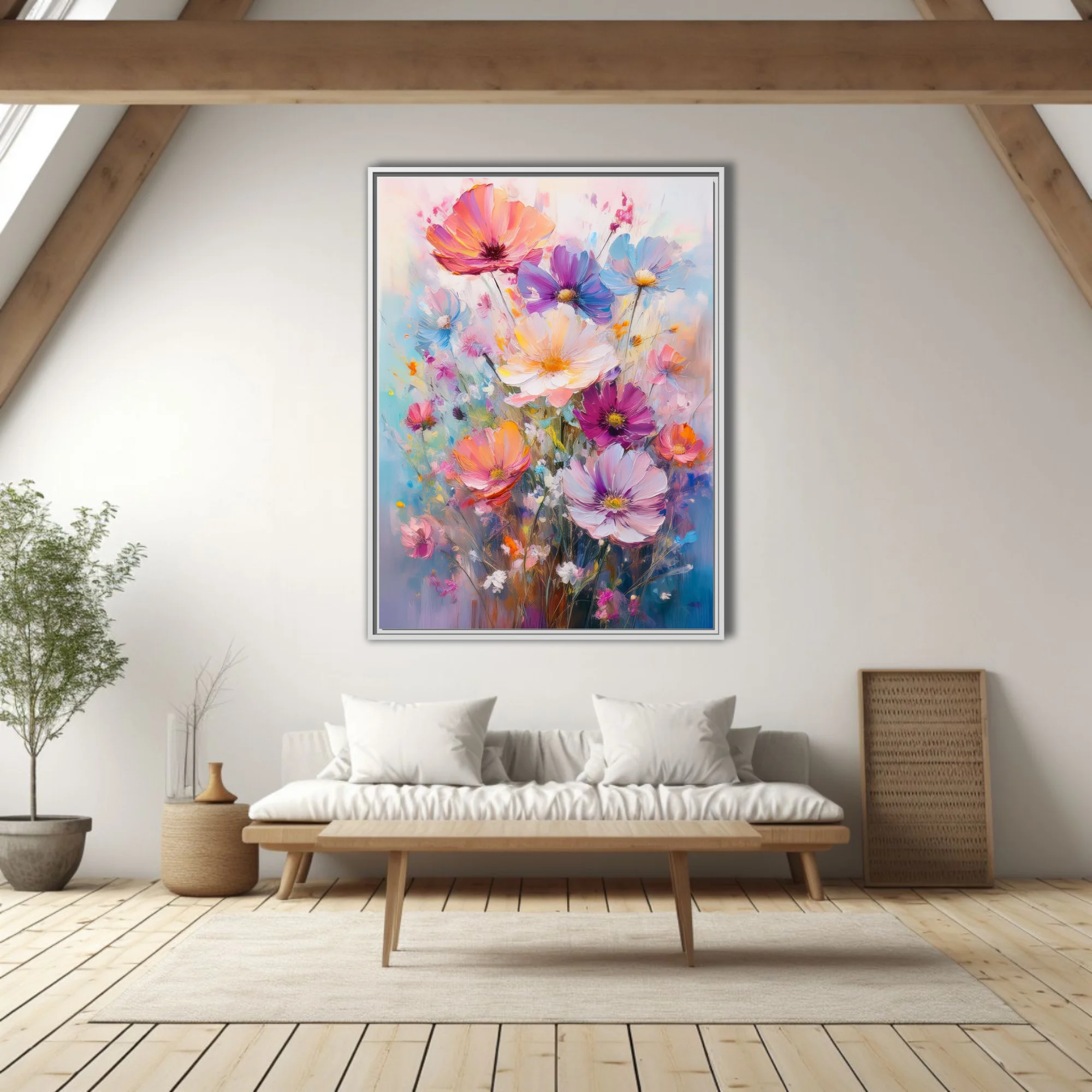 Vibrant pastel wildflower bouquet in painterly with and luminous color